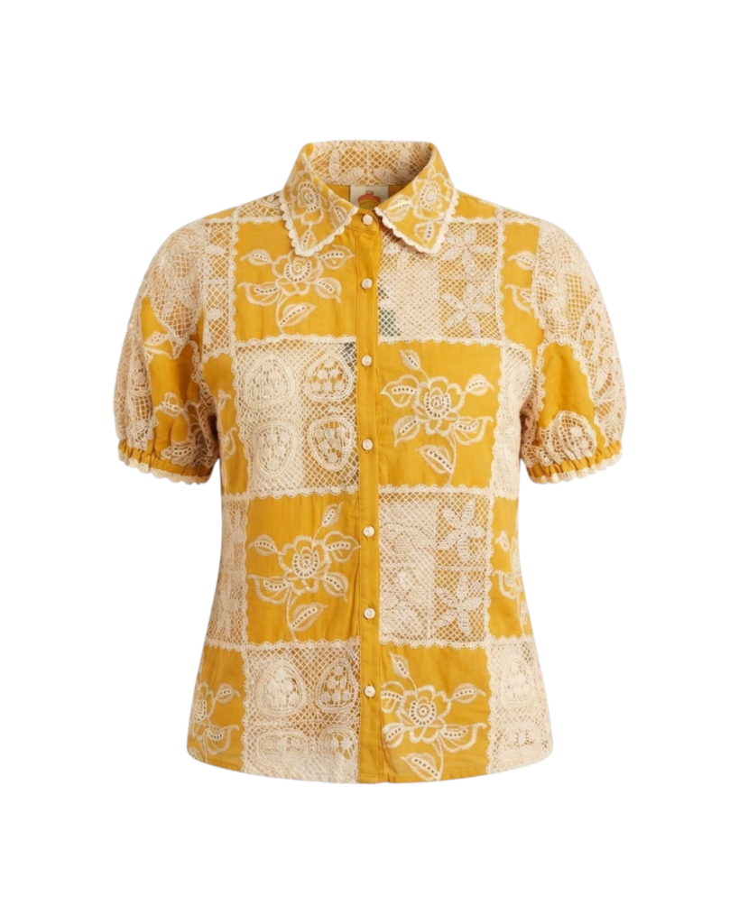 FARM RIO LACE SHORT SLEEVE SHIRT-OFF-WHITE