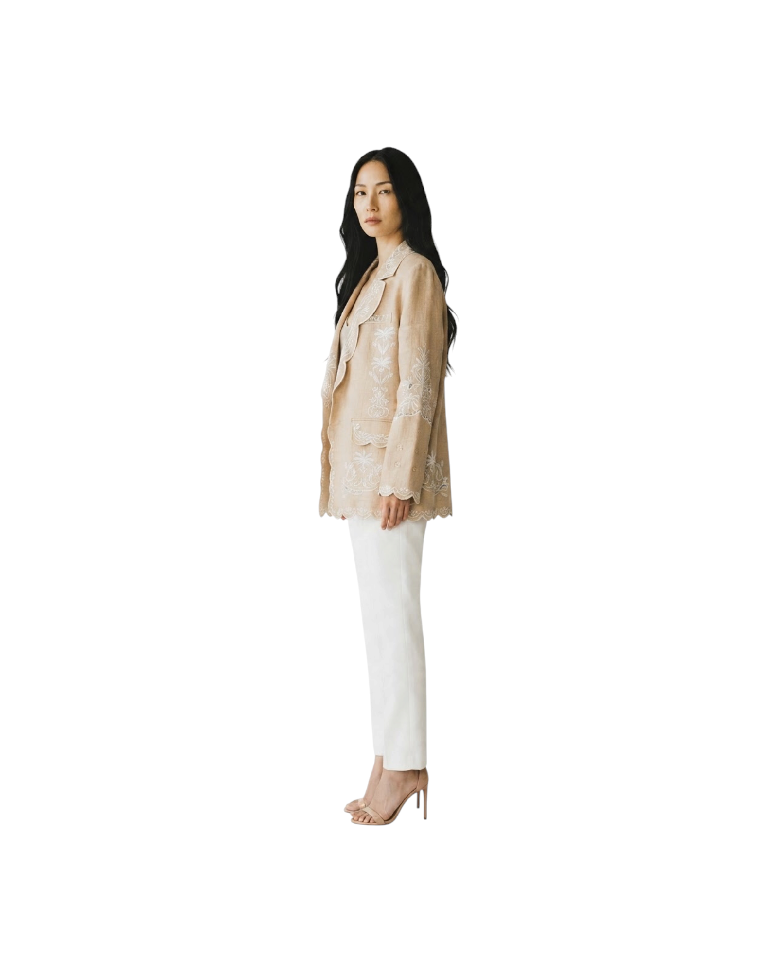 FARM RIO KHAKI EMBROIDERED BLAZER MODEL