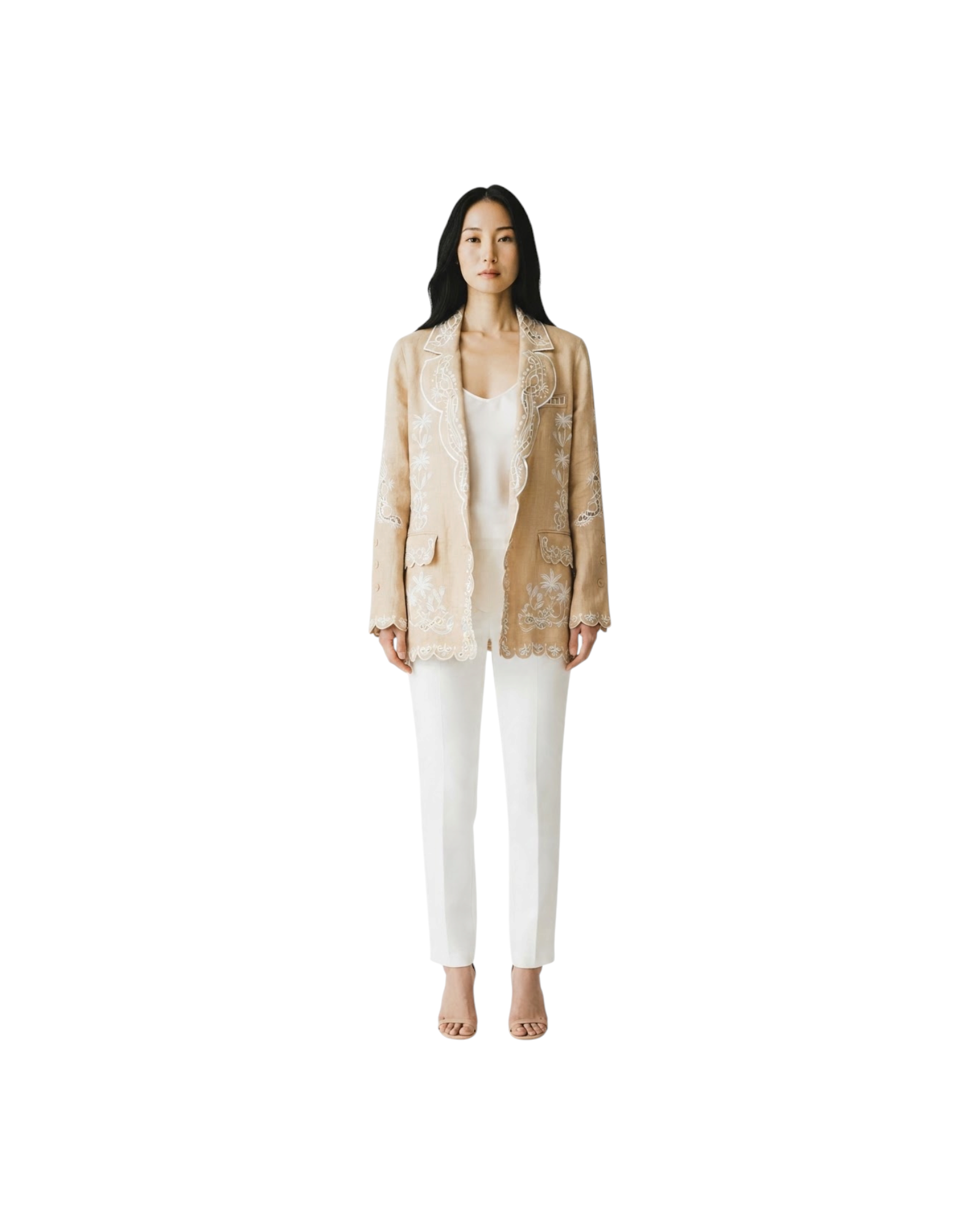FARM RIO KHAKI EMBROIDERED BLAZER MODEL