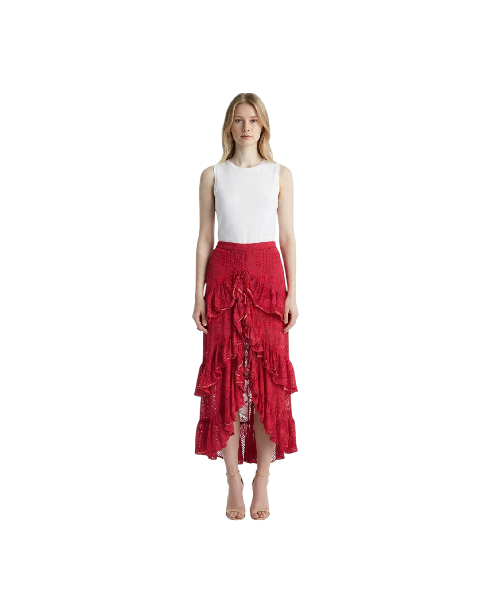 PATBO RUFFLED LACE BEACH SKIRT MODEL