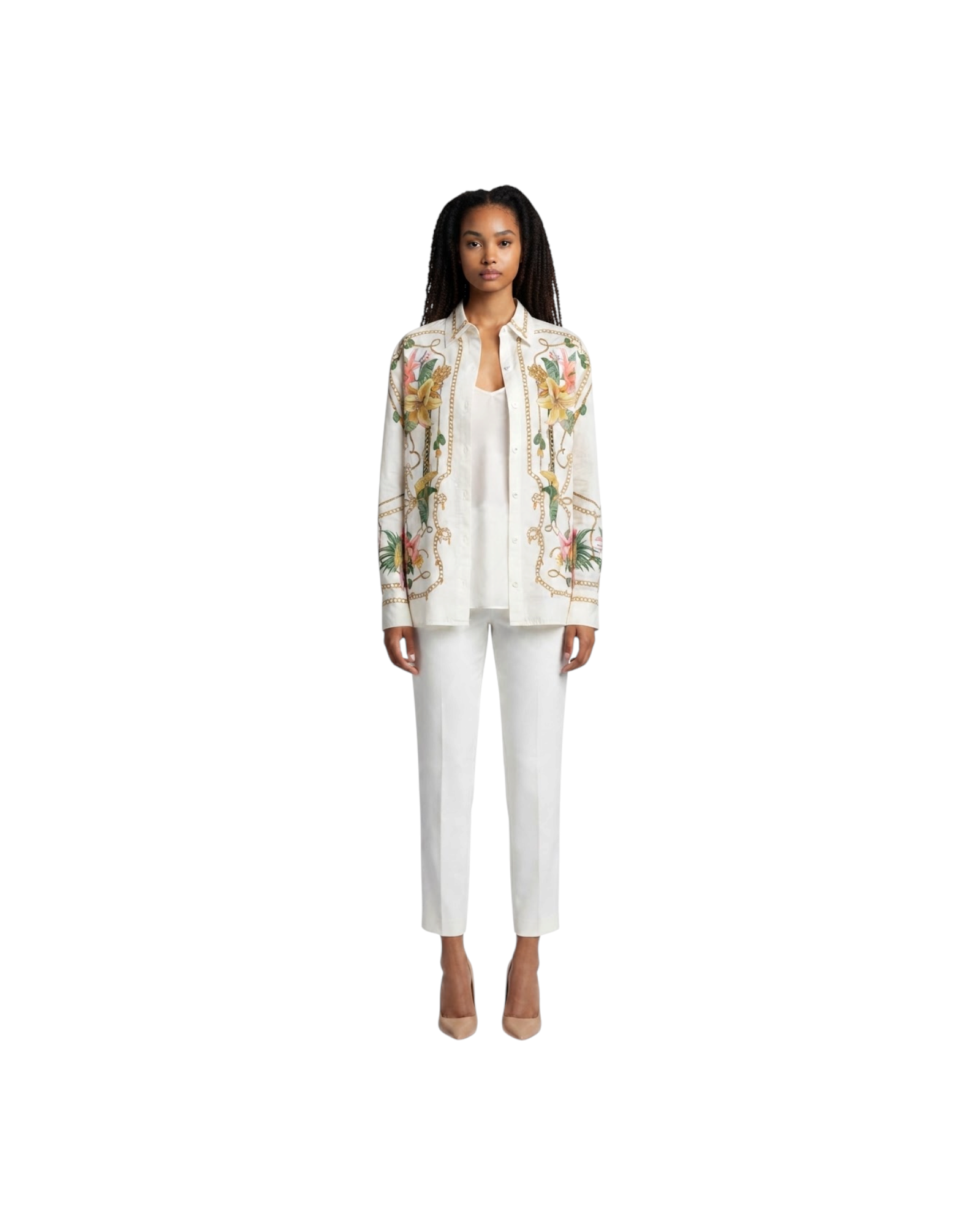 FARM RIO TROPICAL ROYALTY OFF-WHITE SHIRT LONG SLEEVE-TROPICAL ROYALTY OFF-WHITE MODEL