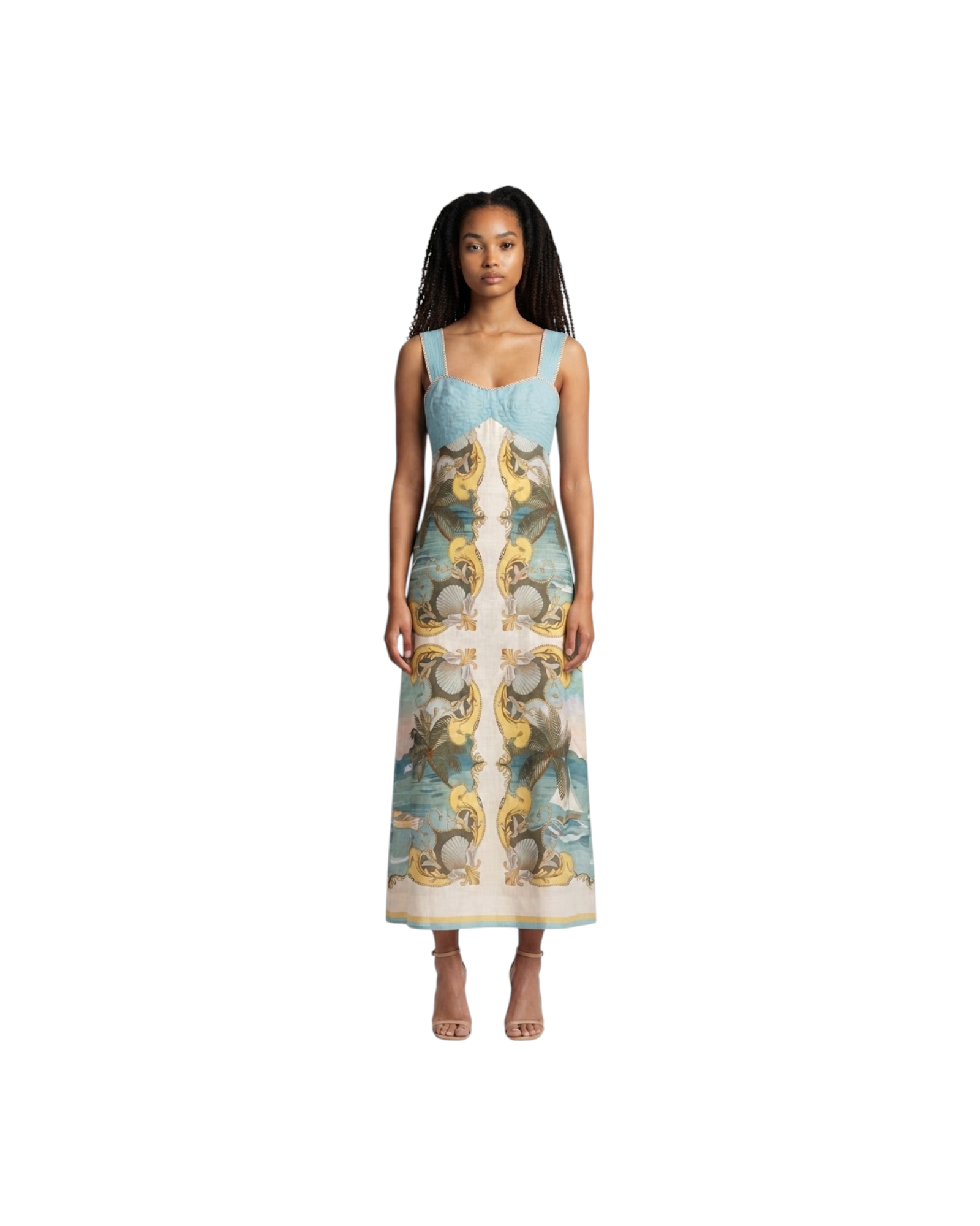 FARM RIO ROYAL SEA MULTICOLOR SLEVELESS MAXI DRESS-ROYAL SEA MULTICOLOR MODEL
