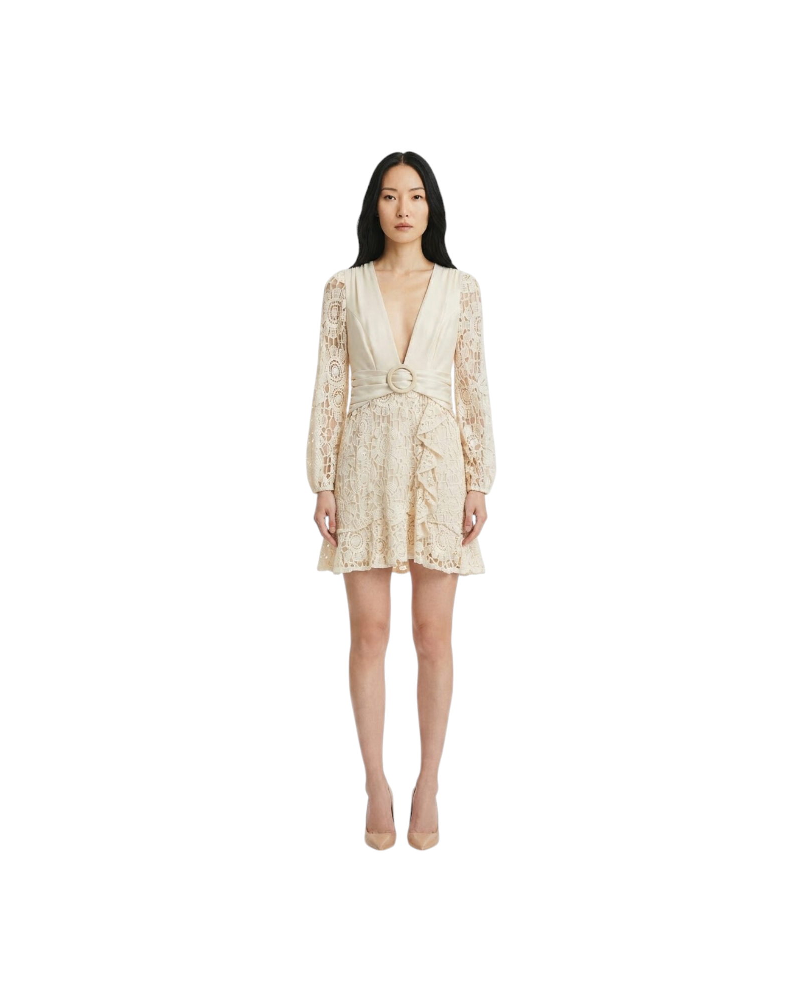 PATBO CROCHET PLUNGE MINI DRESS MODEL