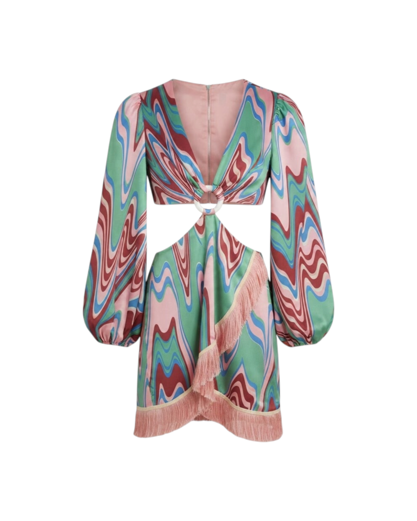 PATBO WAVE FRINGE TRIM MINI DRESS