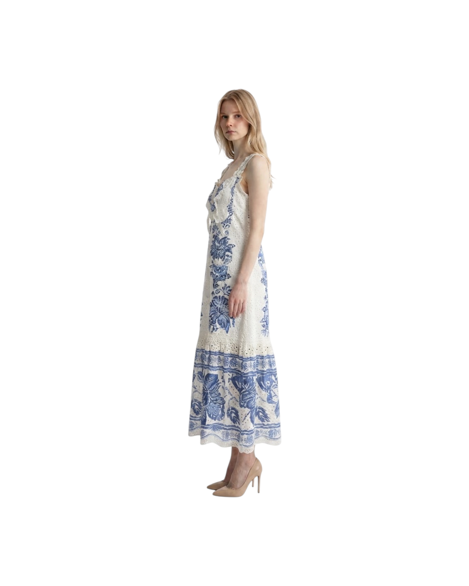 FARM RIO BEAUTIFUL NATURE OFF-WHITE SLEEVELESS MAXI DRESS-BEAUTIFUL NATURE OFF-WHITE MODEL