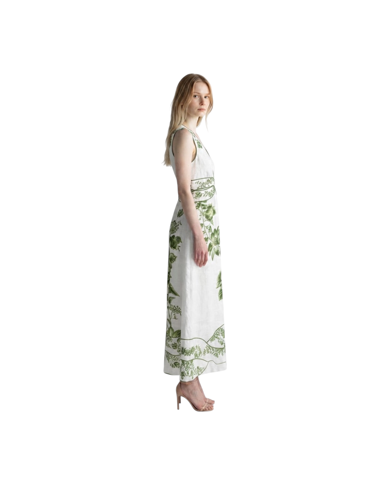 FARM RIO GREEN FLORAL CASCADE MAXI MODEL