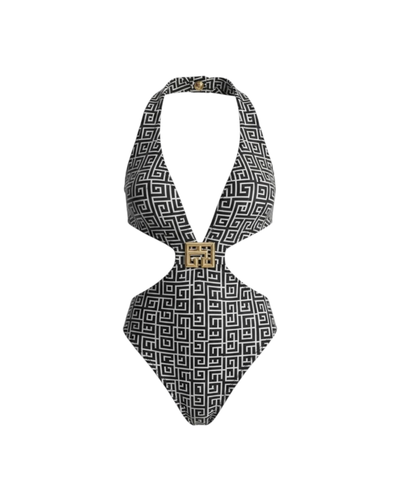 BALMAIN MONOGRAM/SWIMSUIT W/BELT