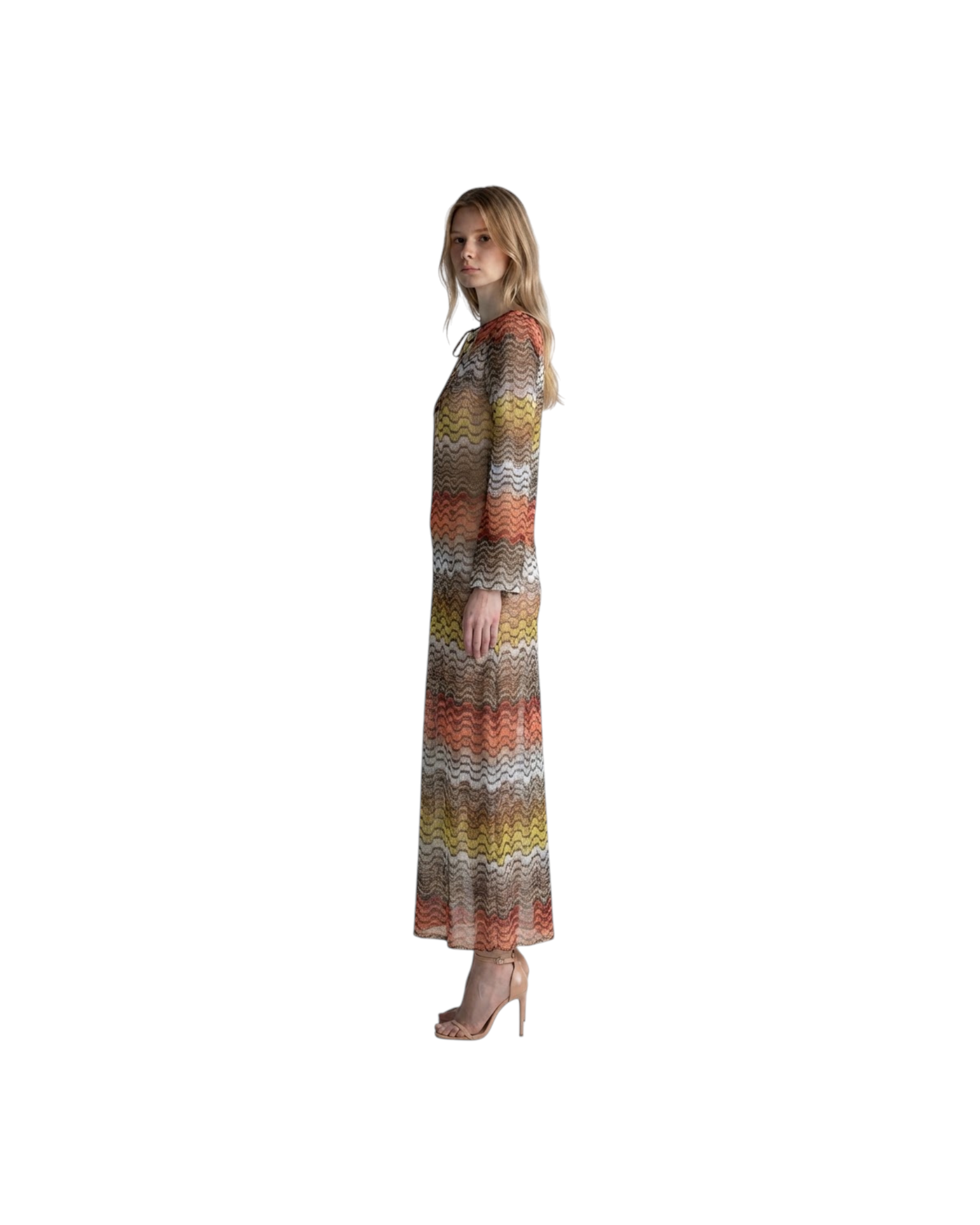 MISSONI LONG COVER UP-VISCOSE-LUREX BLEND MULTICOLOR CHEVRON RASCHEL MODEL