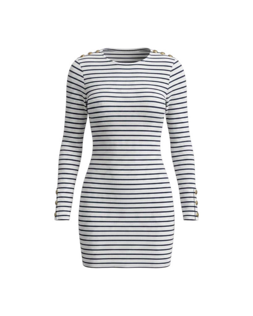 MELISSA ODABASH AGATA HS-WOMEN'S SHORT DRESS-NAVY STRIPE