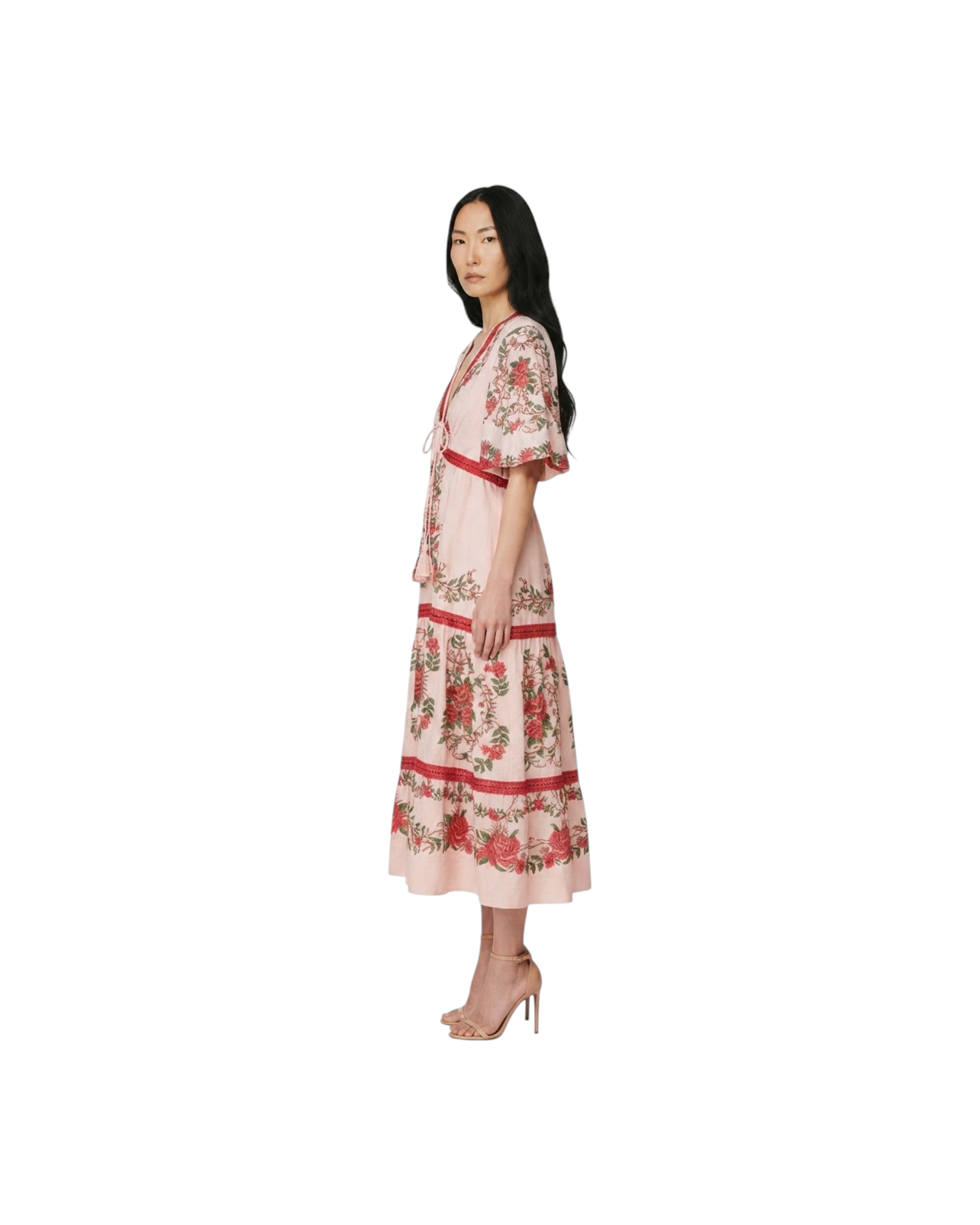 FARM RIO FLORAL TAPESRTY DRESS MODEL