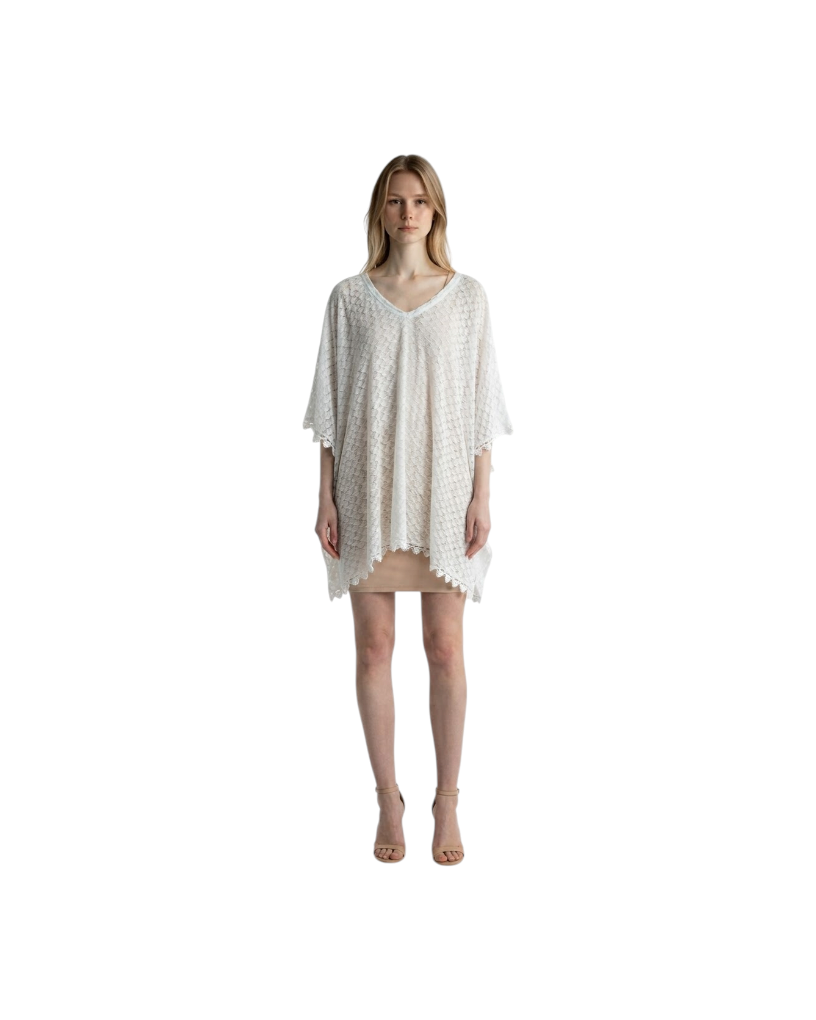 MELISSA ODABASH PETRA HS-WOMEN'S SHORT KAFTAN-WHITE MODEL