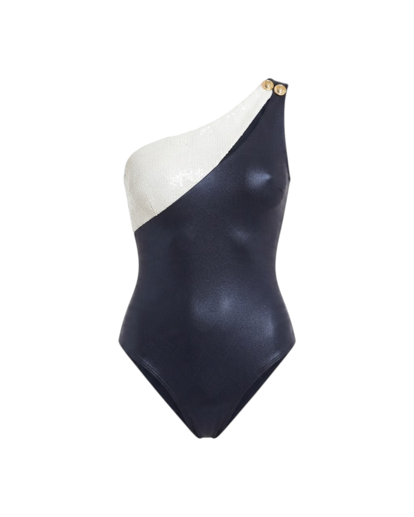 BALMAIN PAILLETTES/ONE SHOULDER SWIMSUIT