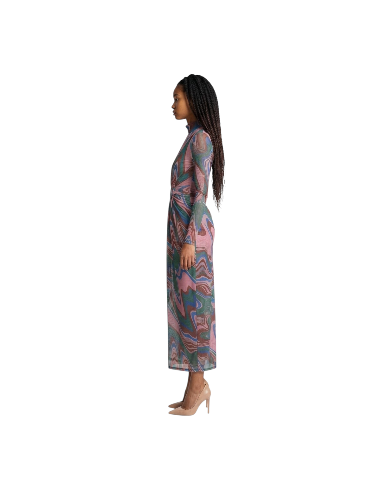 PATBO WAVE PRINTED TULLE CUT-OUT MAXI DRESS MODEL