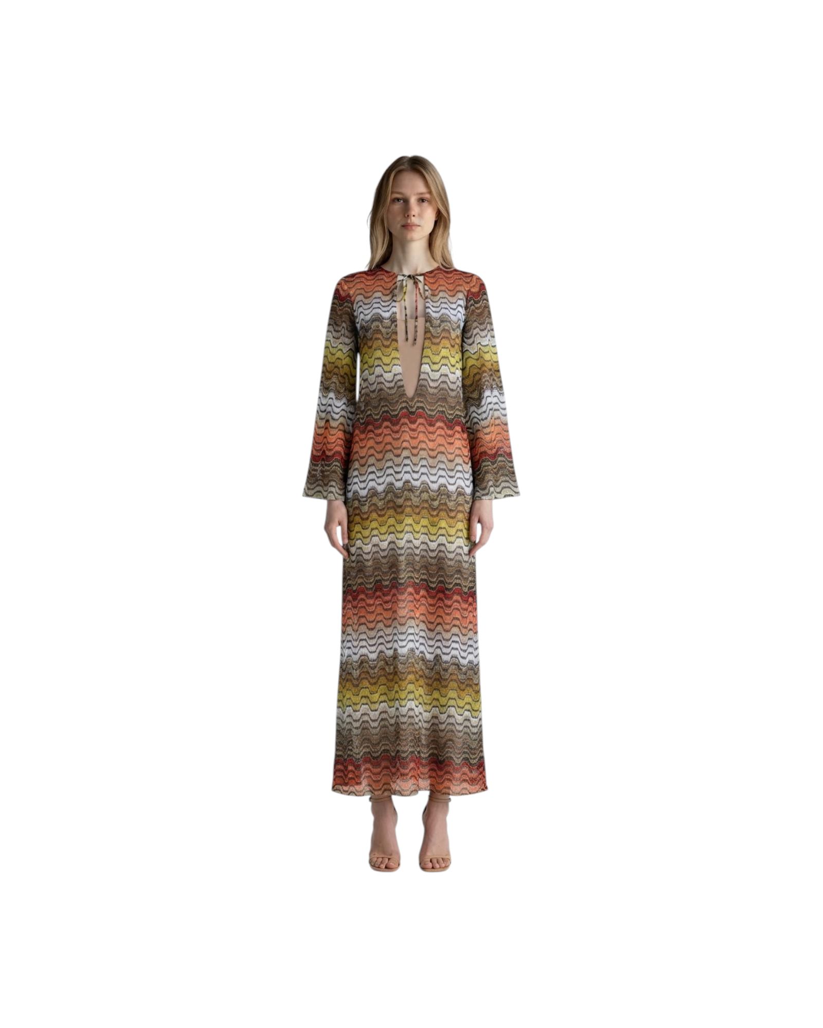 MISSONI LONG COVER UP-VISCOSE-LUREX BLEND MULTICOLOR CHEVRON RASCHEL MODEL