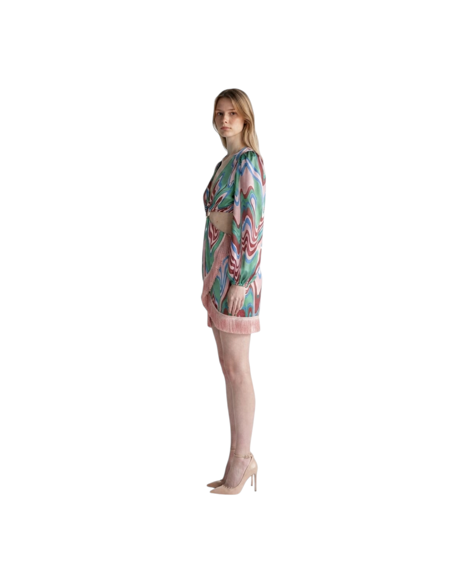 PATBO WAVE FRINGE TRIM MINI DRESS MODEL