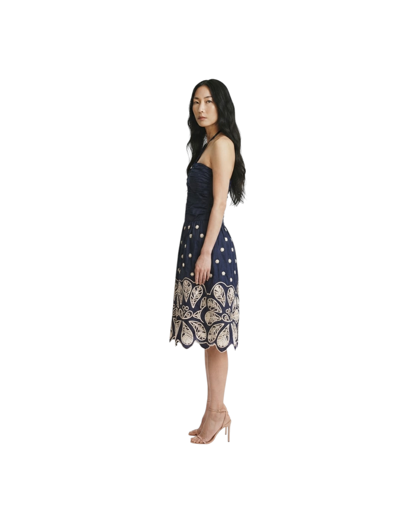 FARM RIO BICOLOR RICHILIEUR SLEEVELESS MIDI DRESS-DARK BLUE MODEL