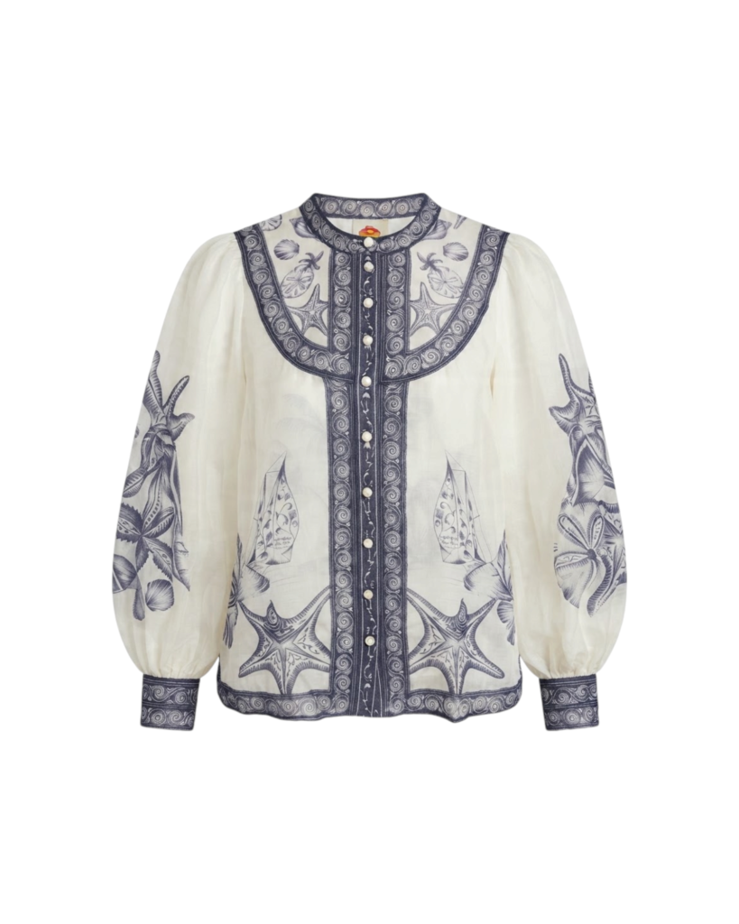 FARM RIO COAST SCARF OFF-WHITE LONG SLEEVE BLOUSE-COAST SCARF OFF-WHITE