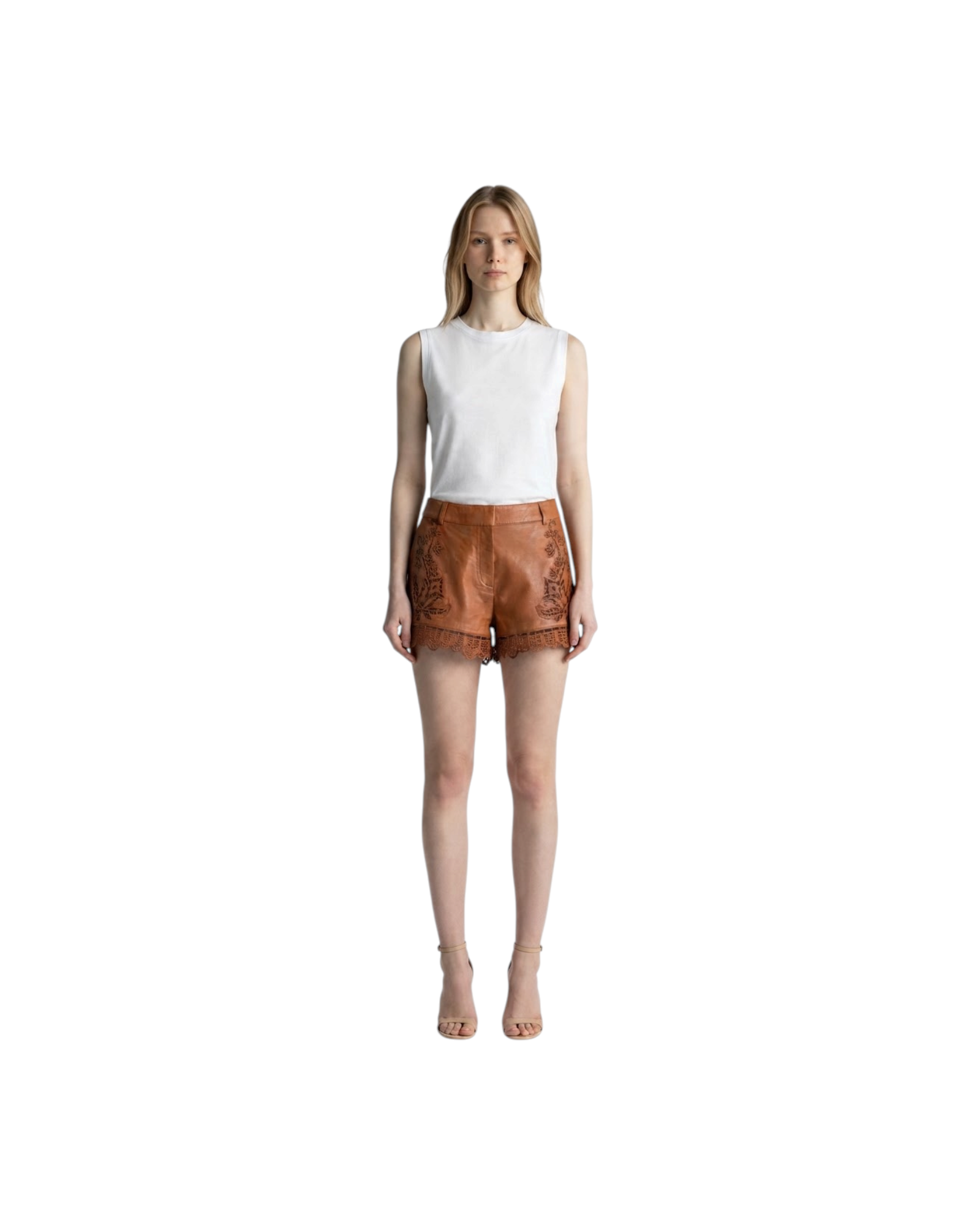FARM RIO RICHILIEU CARAMEL LEATHER SHORT-CARAMEL MODEL