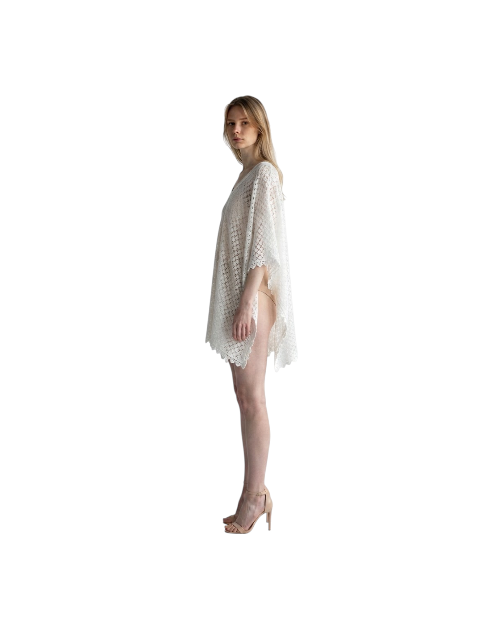 MELISSA ODABASH PETRA HS-WOMEN'S SHORT KAFTAN-WHITE MODEL