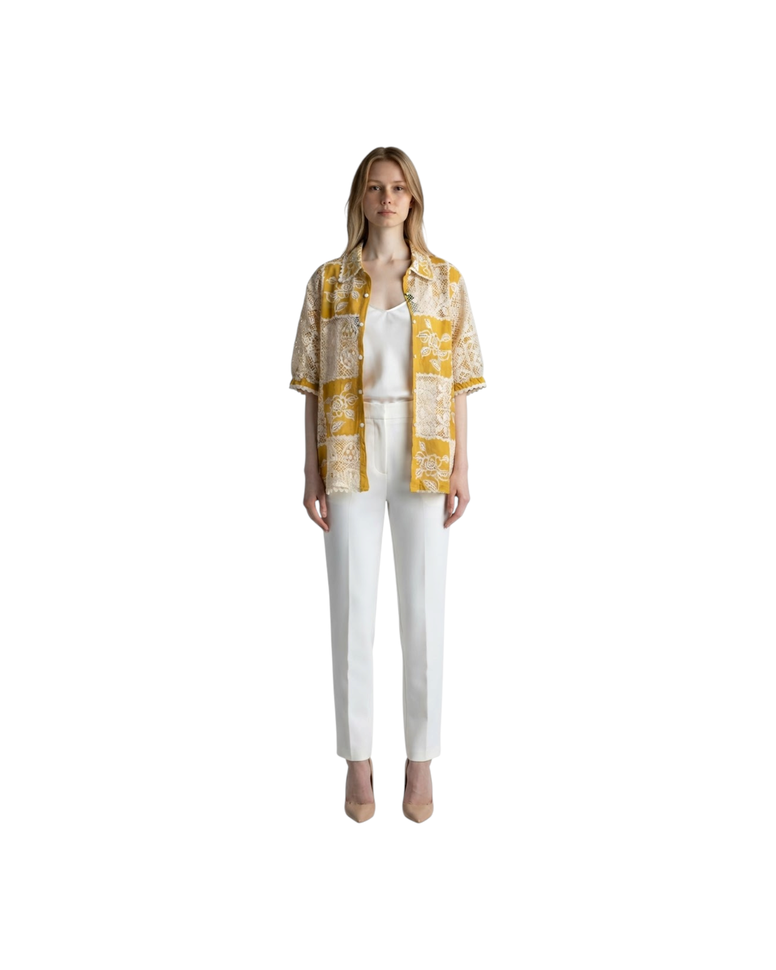 FARM RIO LACE SHORT SLEEVE SHIRT-OFF-WHITE MODEL