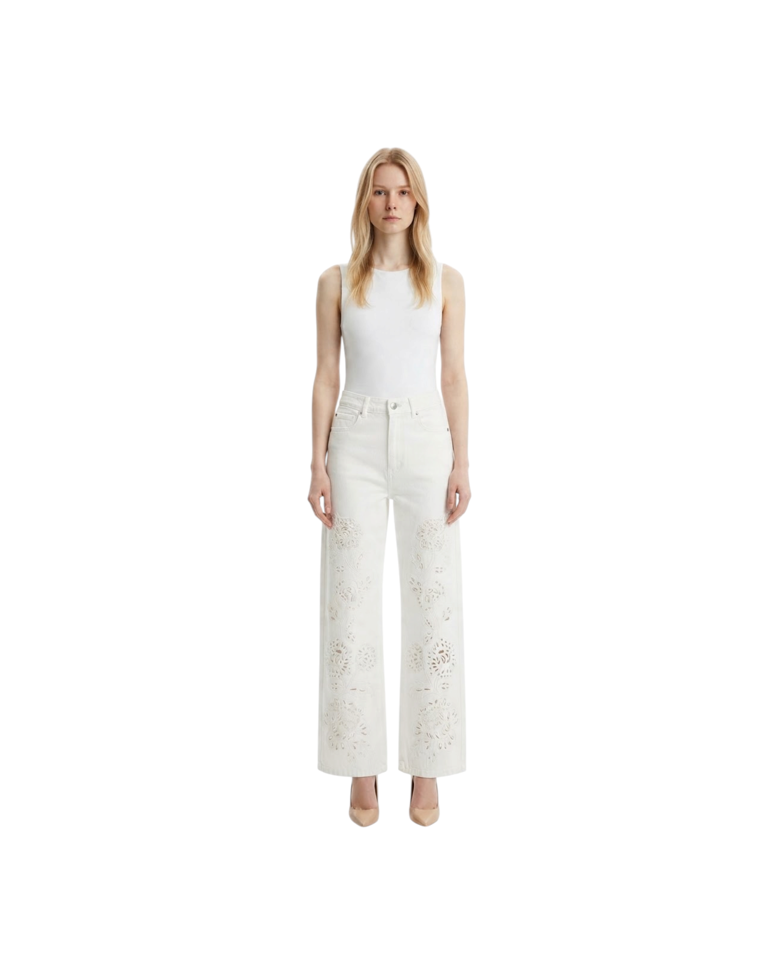 FARM RIO RICHELIEU WHITE PANTS-WHITE MODEL