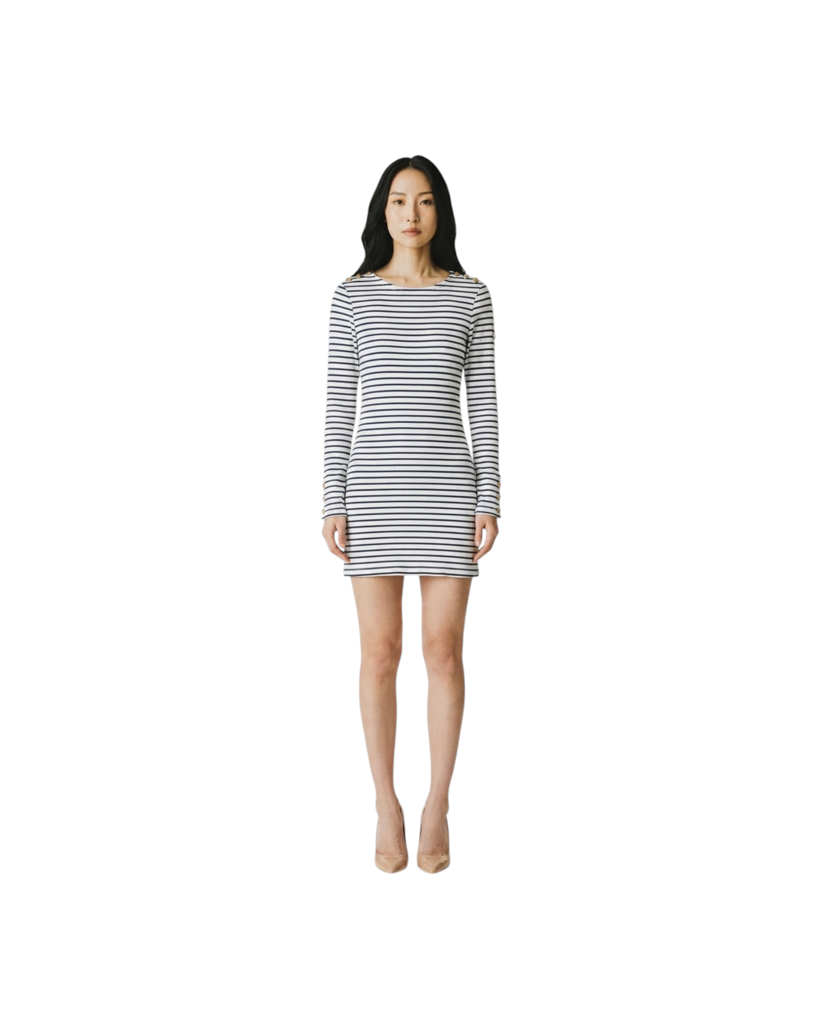 MELISSA ODABASH AGATA HS-WOMEN'S SHORT DRESS-NAVY STRIPE MODEL