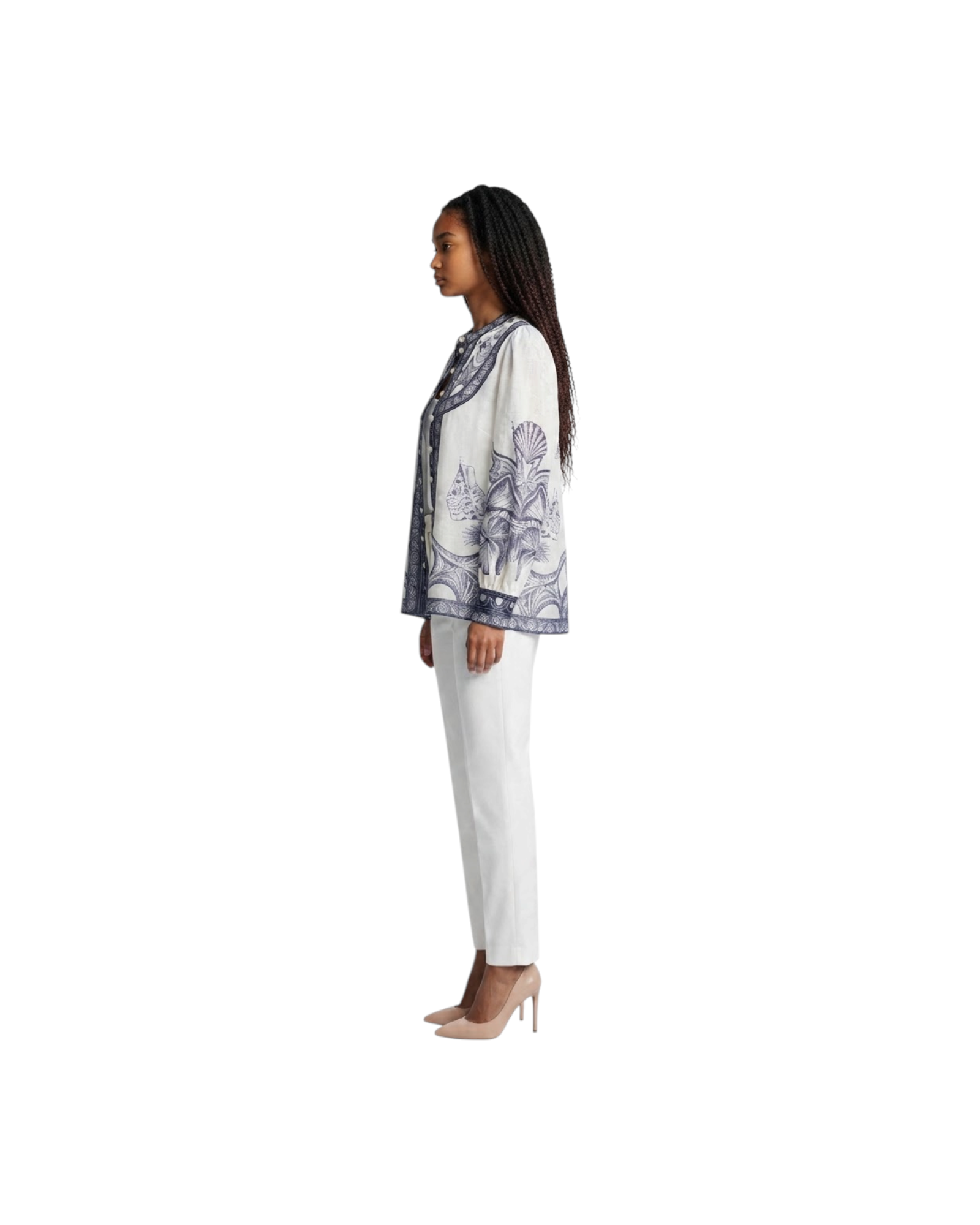 FARM RIO COAST SCARF OFF-WHITE LONG SLEEVE BLOUSE-COAST SCARF OFF-WHITE MODEL