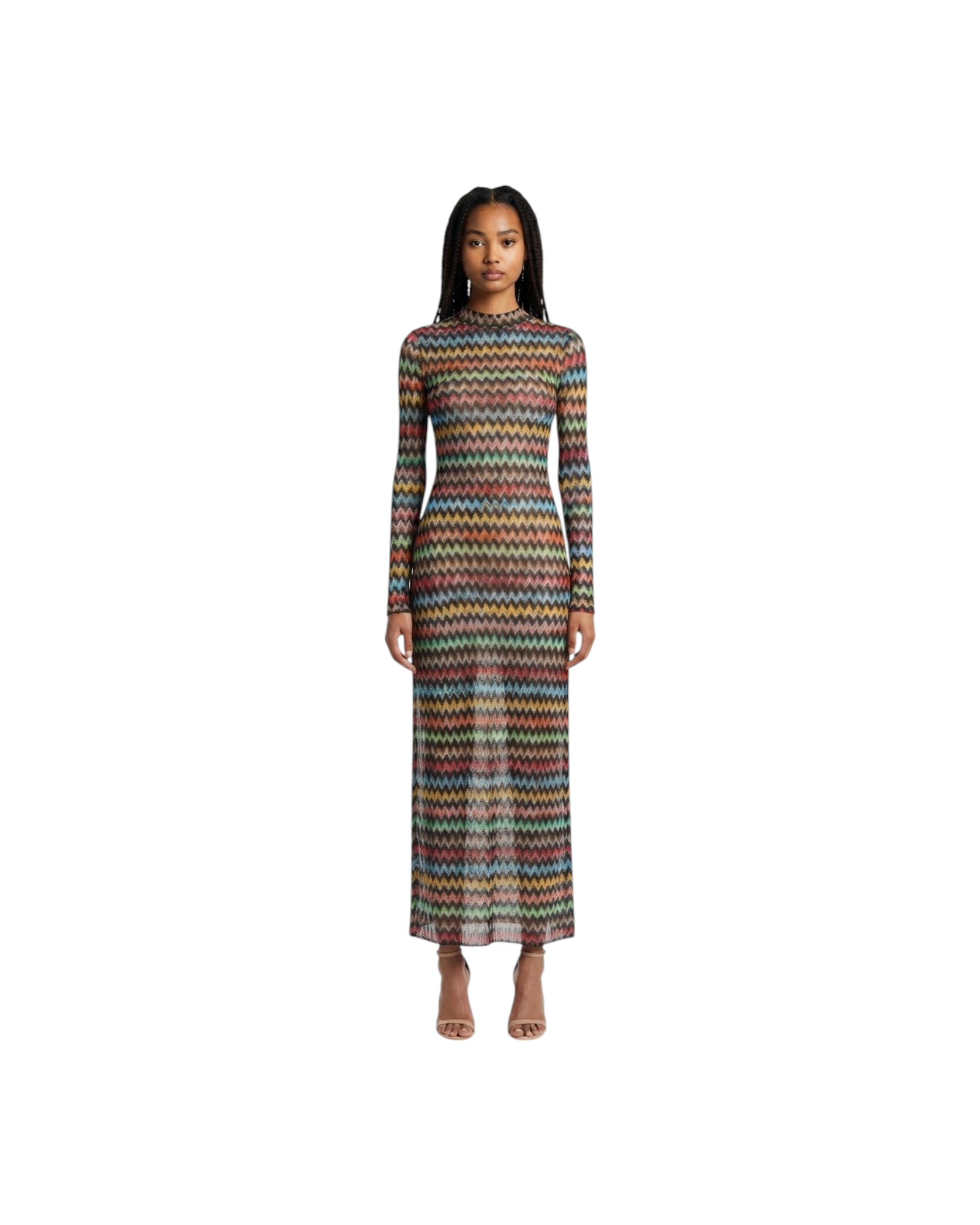 MISSONI LONG COVER UP-MULTICOLOR MICRO CHEVRON RASCHEL w/ LUREX MODEL