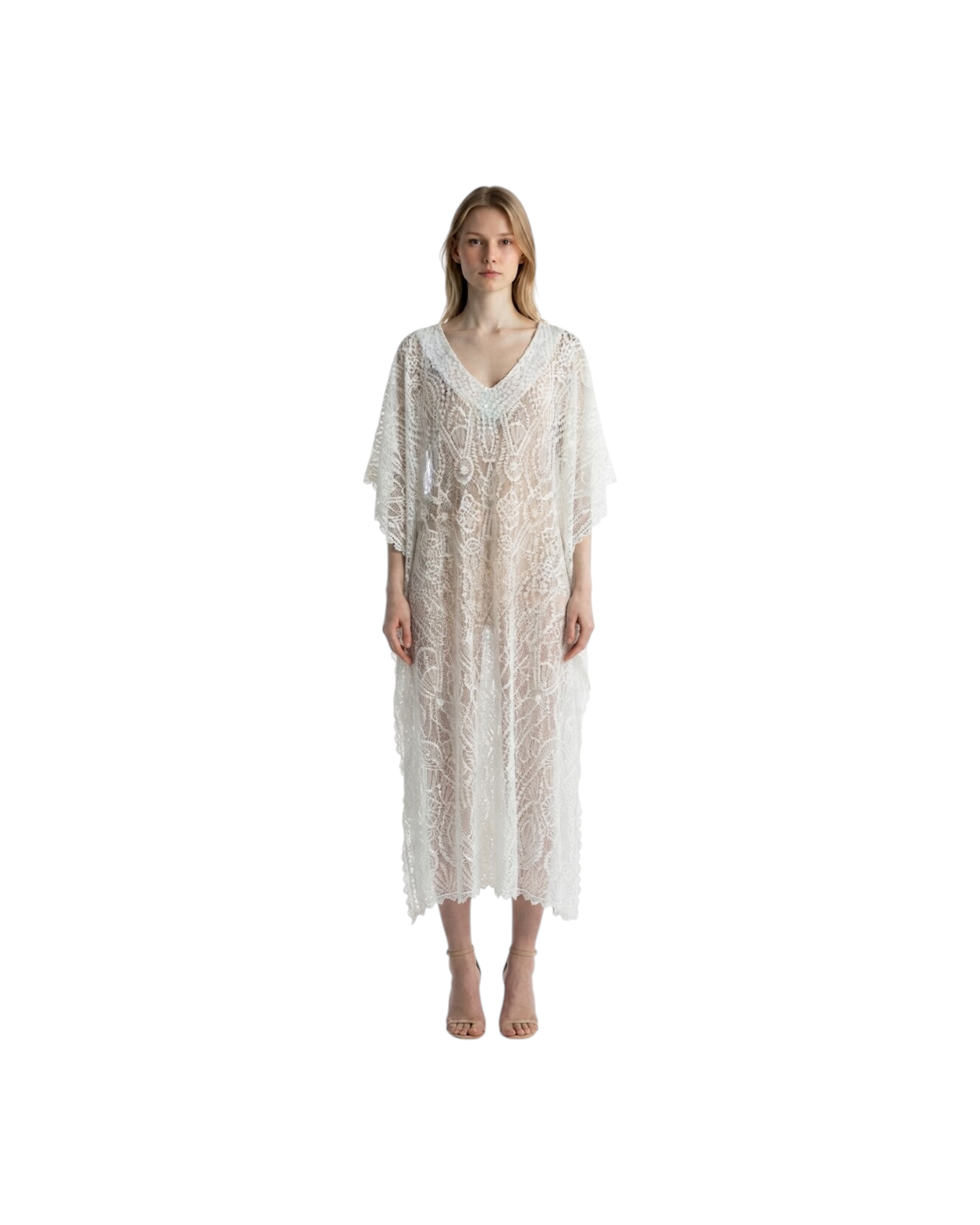 MELISSA ODABASH YASIN SS-WOMEN'S LONG KAFTAN-WHITE MODEL