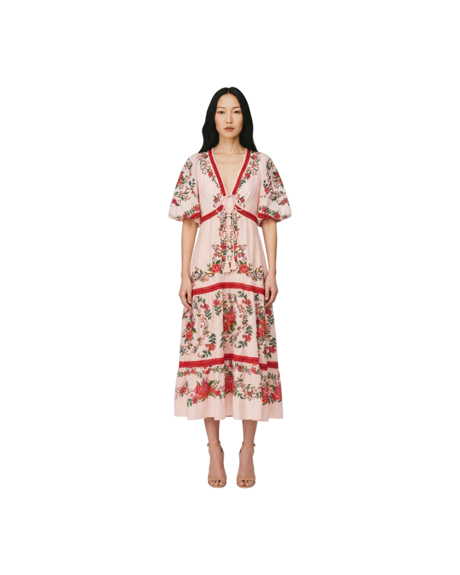 FARM RIO FLORAL TAPESRTY DRESS MODEL