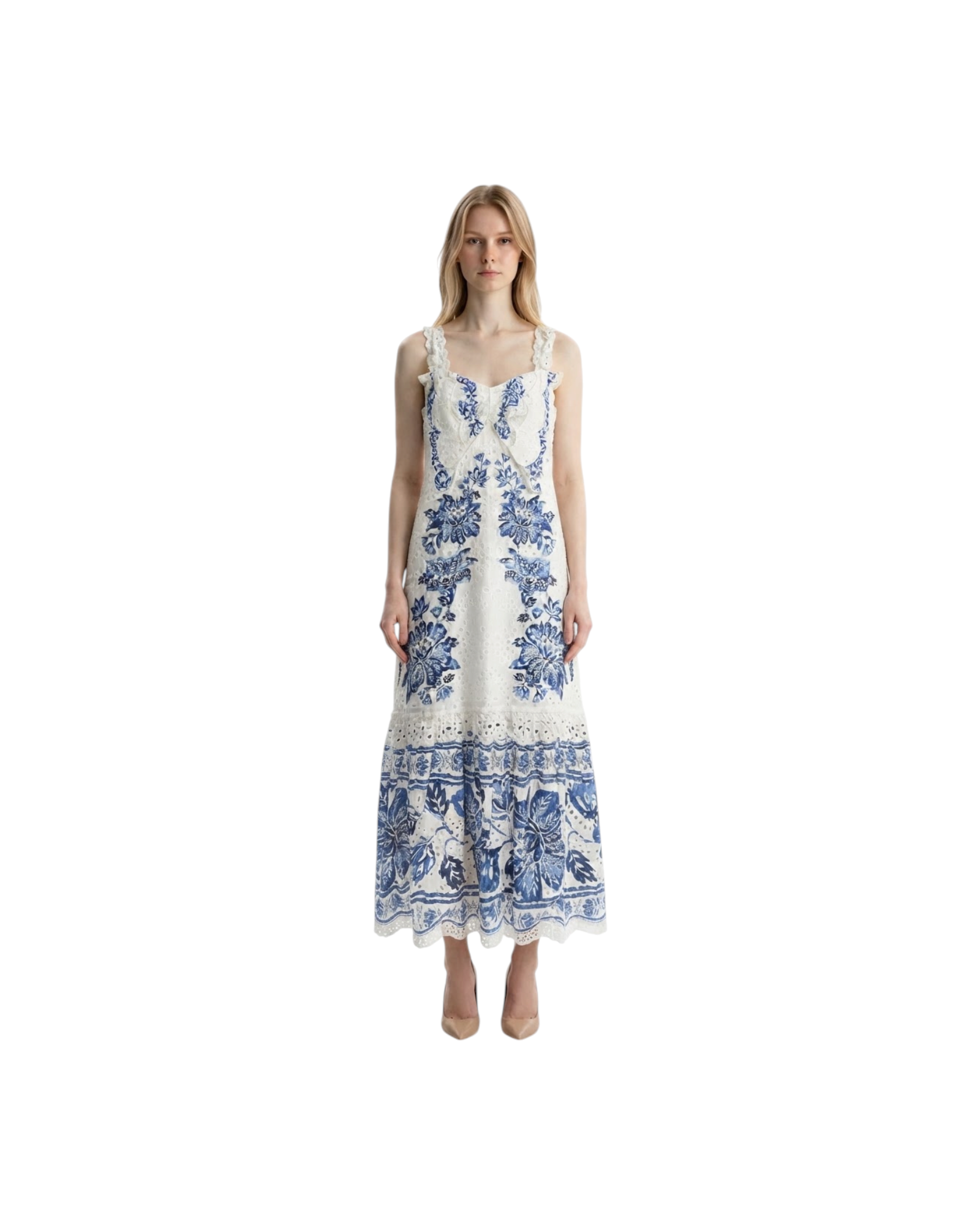 FARM RIO BEAUTIFUL NATURE OFF-WHITE SLEEVELESS MAXI DRESS-BEAUTIFUL NATURE OFF-WHITE MODEL