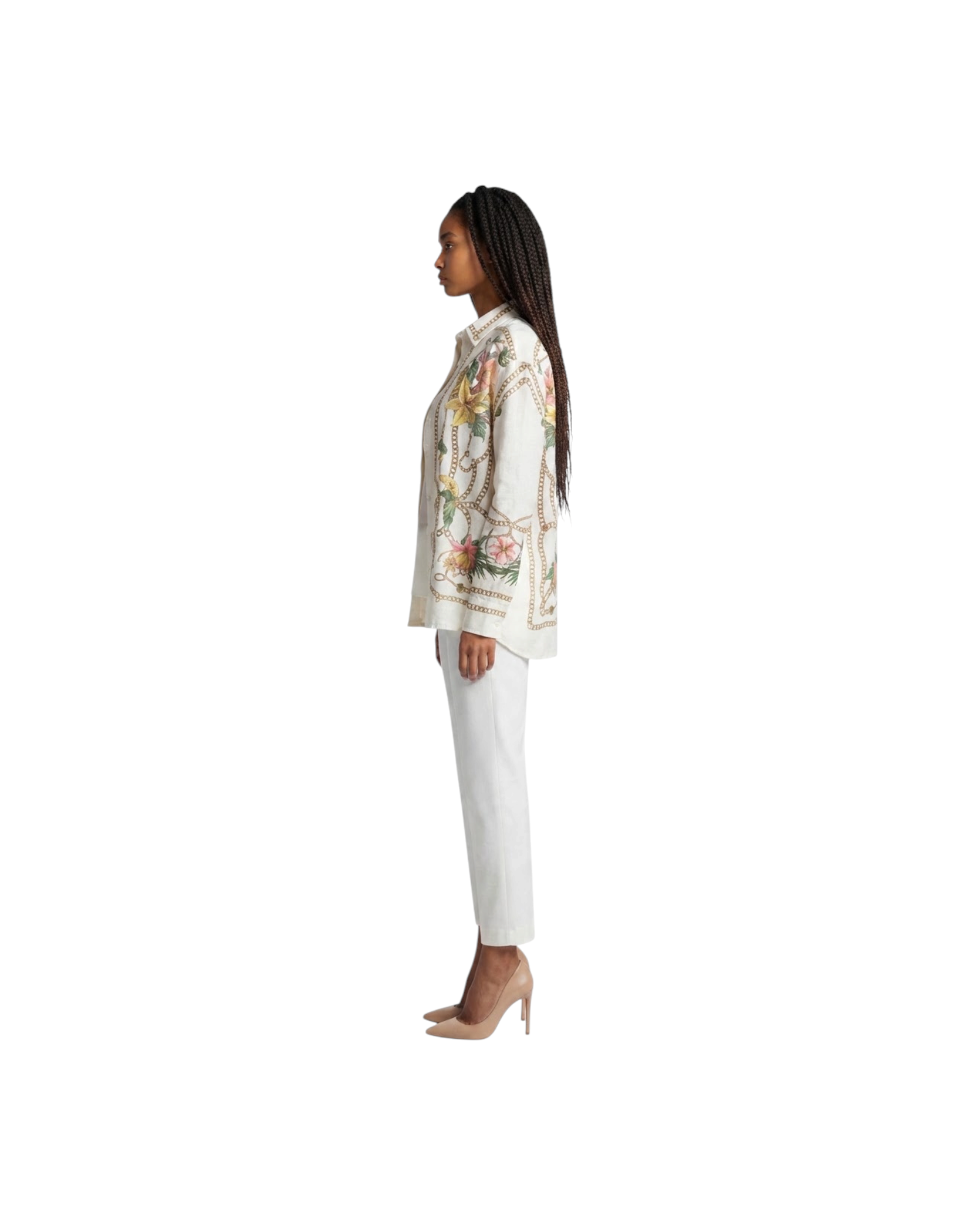 FARM RIO TROPICAL ROYALTY OFF-WHITE SHIRT LONG SLEEVE-TROPICAL ROYALTY OFF-WHITE MODEL