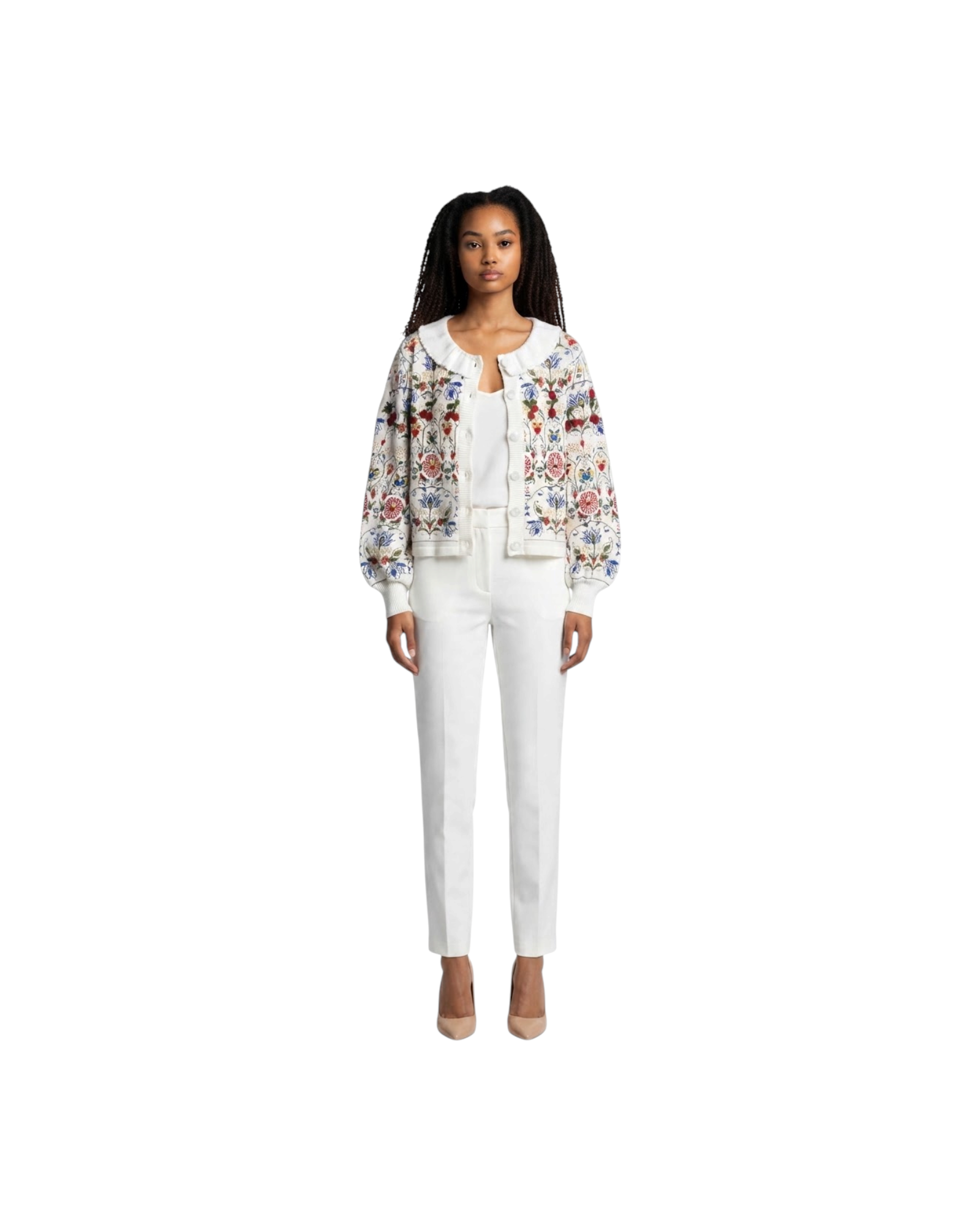 FARM RIO STITCHED GARDEN AINIKA KNIT CARDIGAN-STITCHED GARDEN OFF-WHITE MODEL