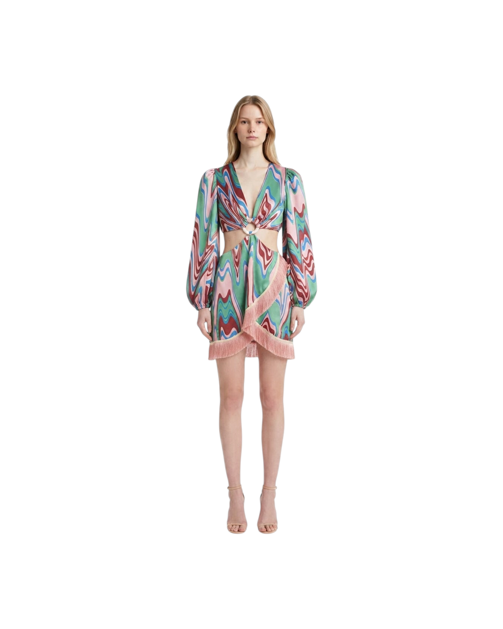 PATBO WAVE FRINGE TRIM MINI DRESS MODEL