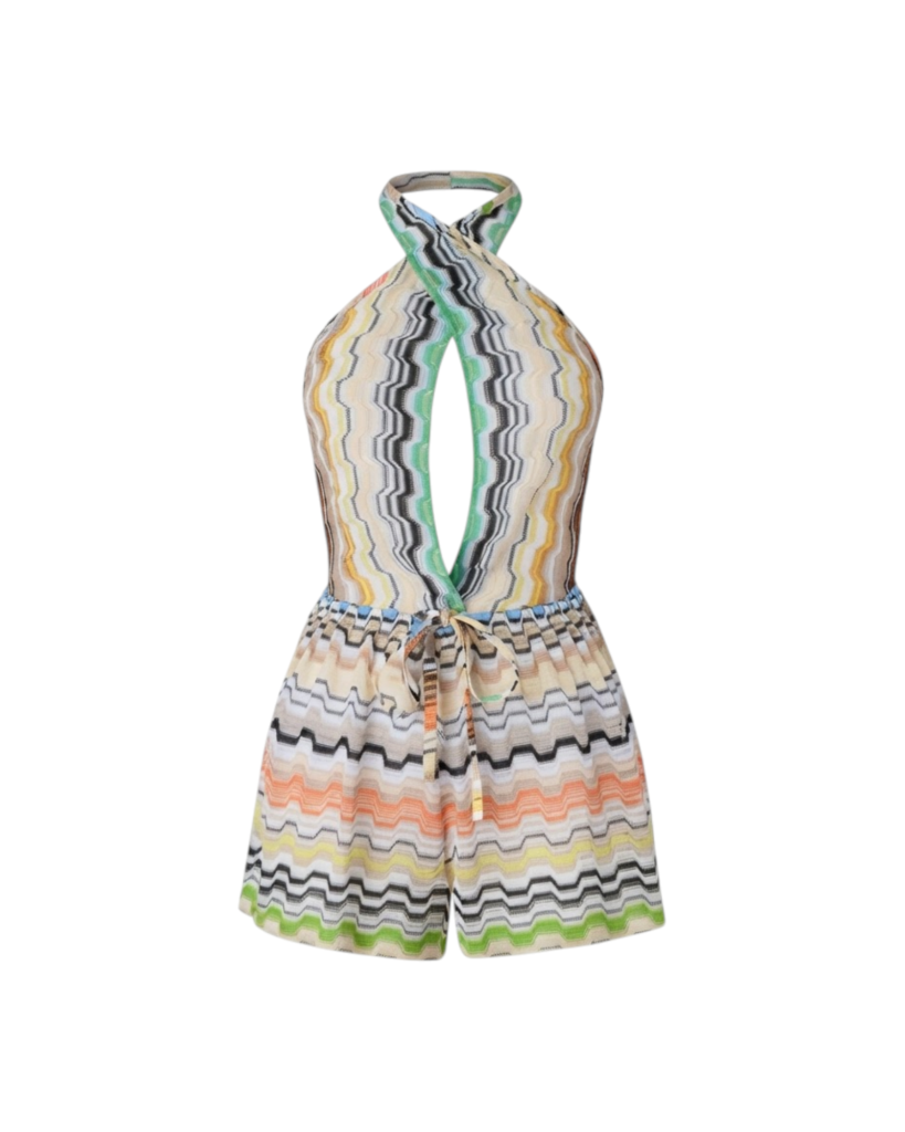 MISSONI SHORT JUMPSUIT-VISCOSE BLEND MULTICOLOR CHEVRON RASCHEL