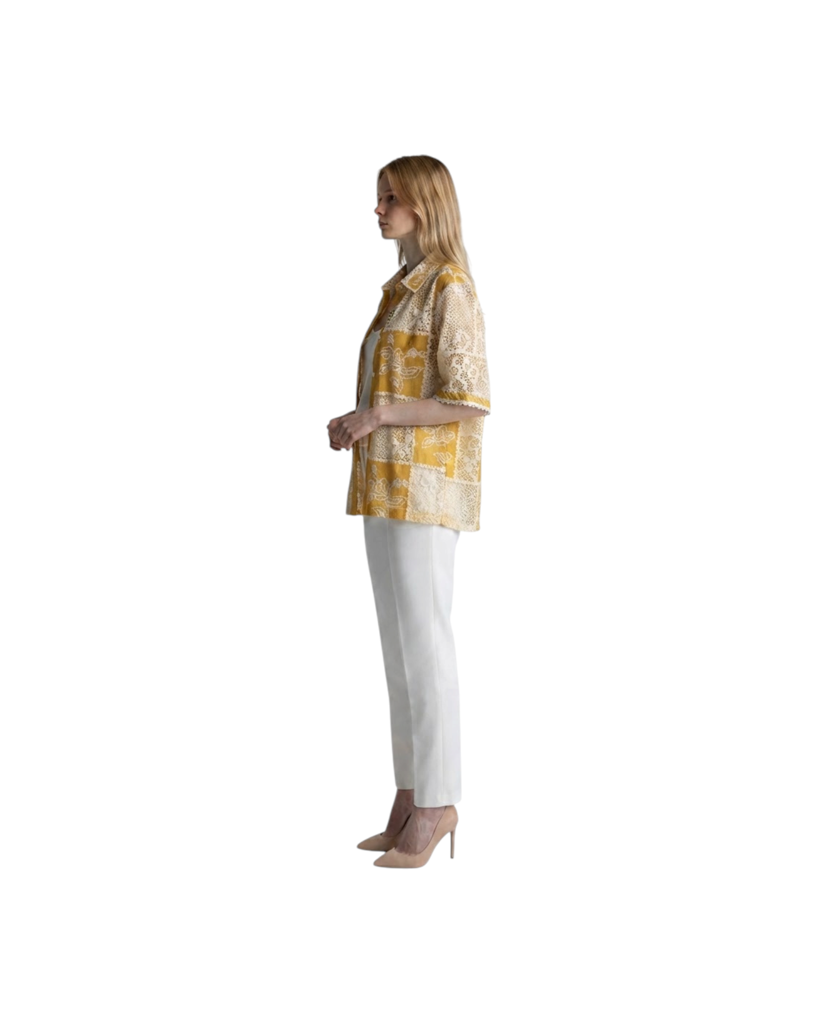 FARM RIO LACE SHORT SLEEVE SHIRT-OFF-WHITE MODEL