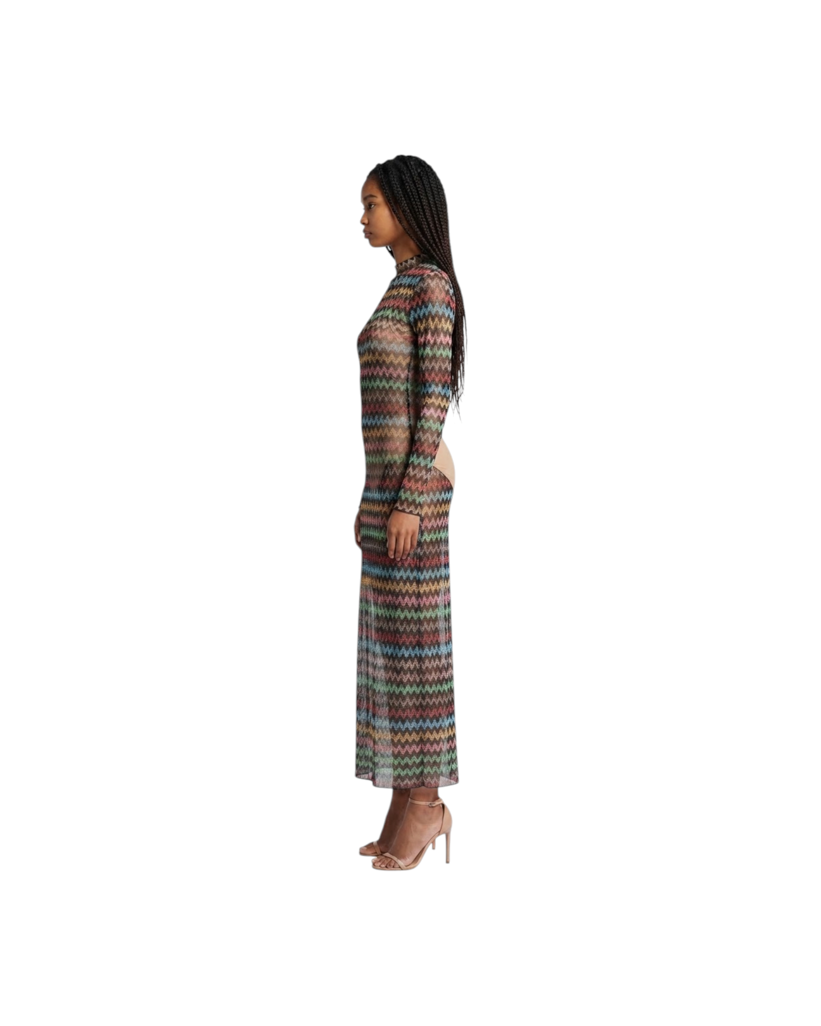 MISSONI LONG COVER UP-MULTICOLOR MICRO CHEVRON RASCHEL w/ LUREX MODEL