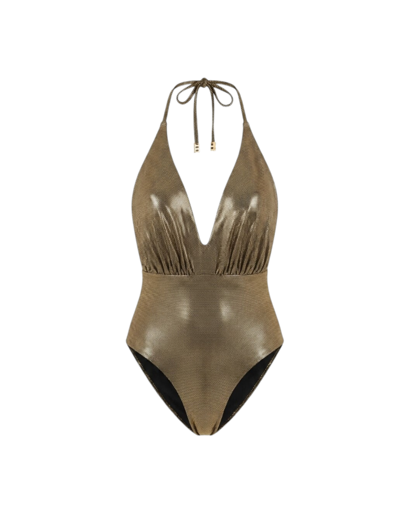 BALMAIN PAILLETTES PRINT/DRAPED SWIMSUIT